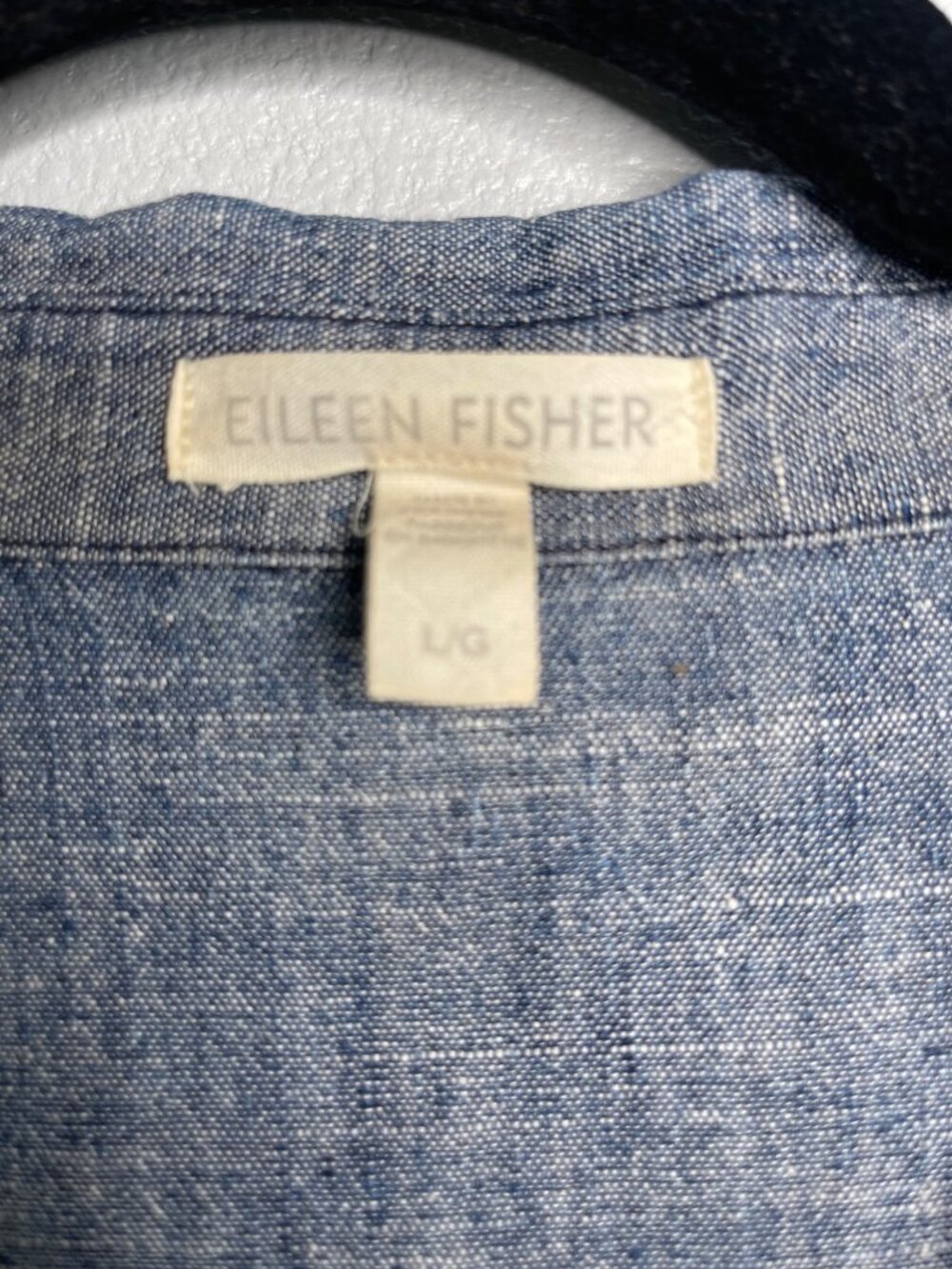 Eileen Fisher Blue Button-Down Linen Shirt - Picture 5 of 9